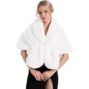 🆕 Fashowlife New Faux Fur Cloak Shawl Women White Scarf Warm Wrap Stole Shrug